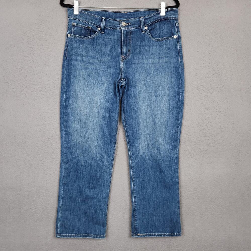 Levis Jeans Womens 29 Blue Mid Rise Straight Crop Stretch Denim Measure 33X25